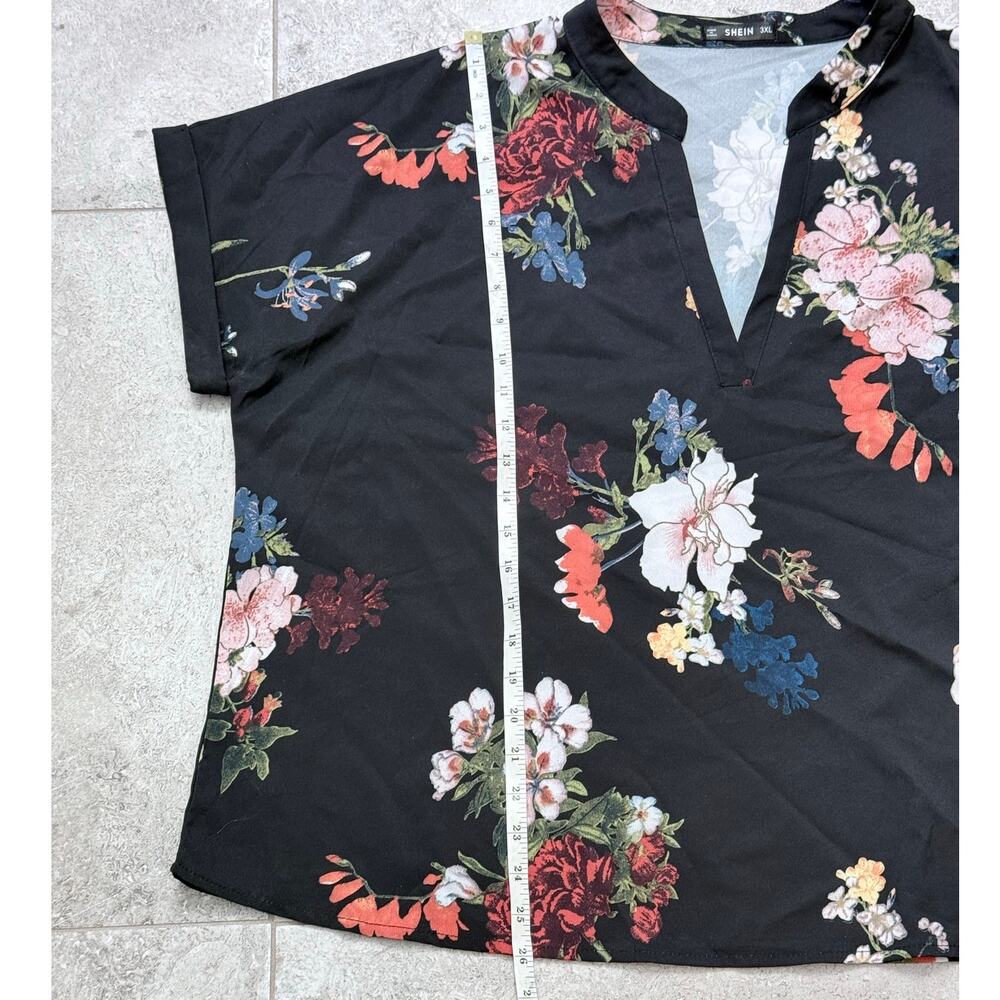 Womens Plus Size Floral Blouse with Notch Neck Cuffed Sleeve Size 3XL - Picture 7 of 13